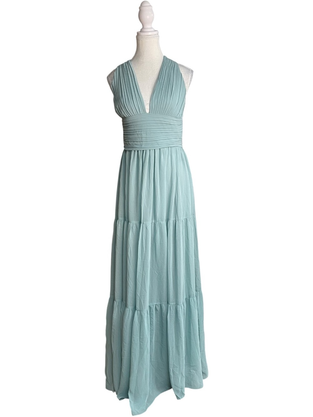 Lulus Leora Pleated Tiered Halter Maxi Dress Light Blue